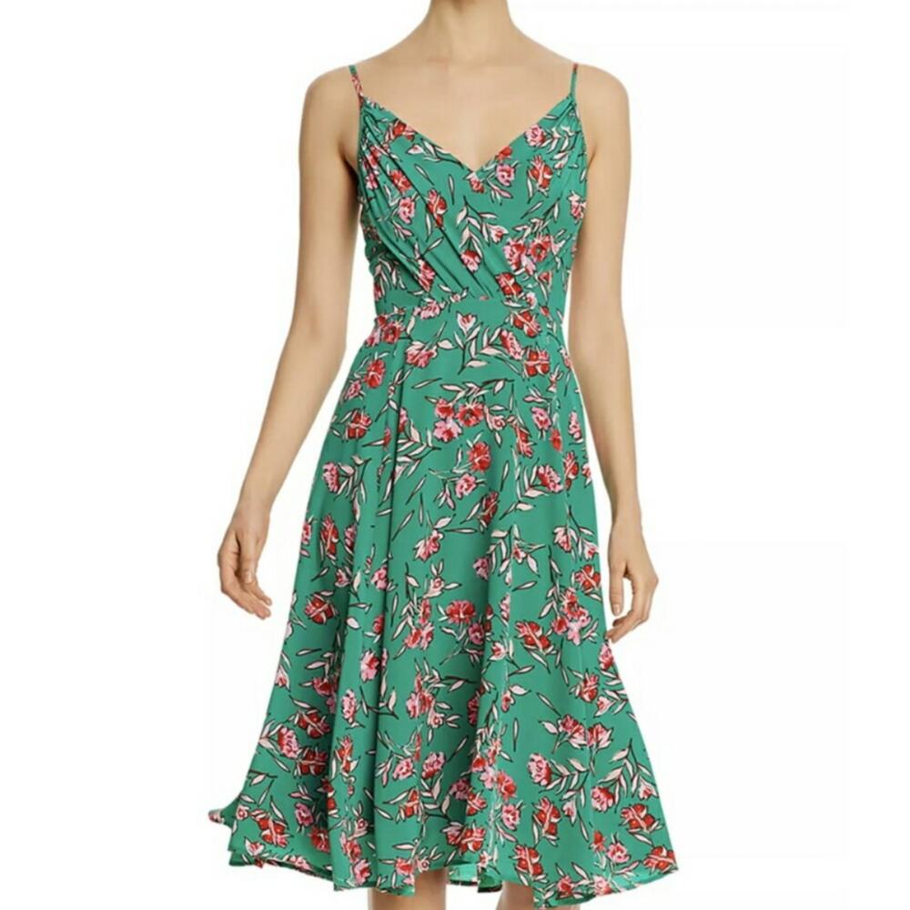 Yumi Kim Anthro Vienna Silk Floral Print A-Line Dress Dandelion Emerald 4 New